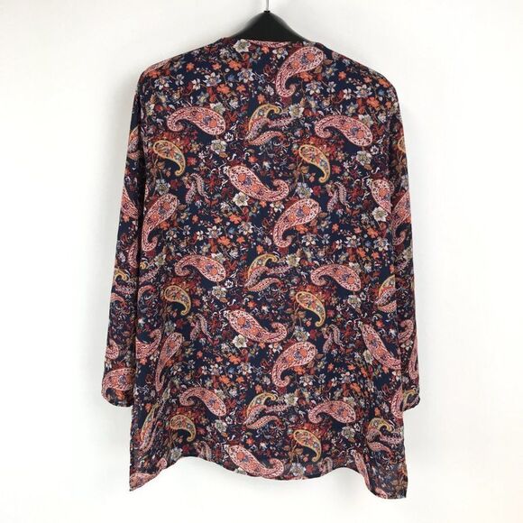 Terra & Sky Button Down Chiffon Blouse Womens Plus Size 1X Paisley Roll Tab Boho - Picture 4 of 12